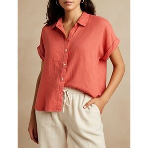 Cynthia Rowley 100% Linen Coral Short Sleeve Button Front Shirt M